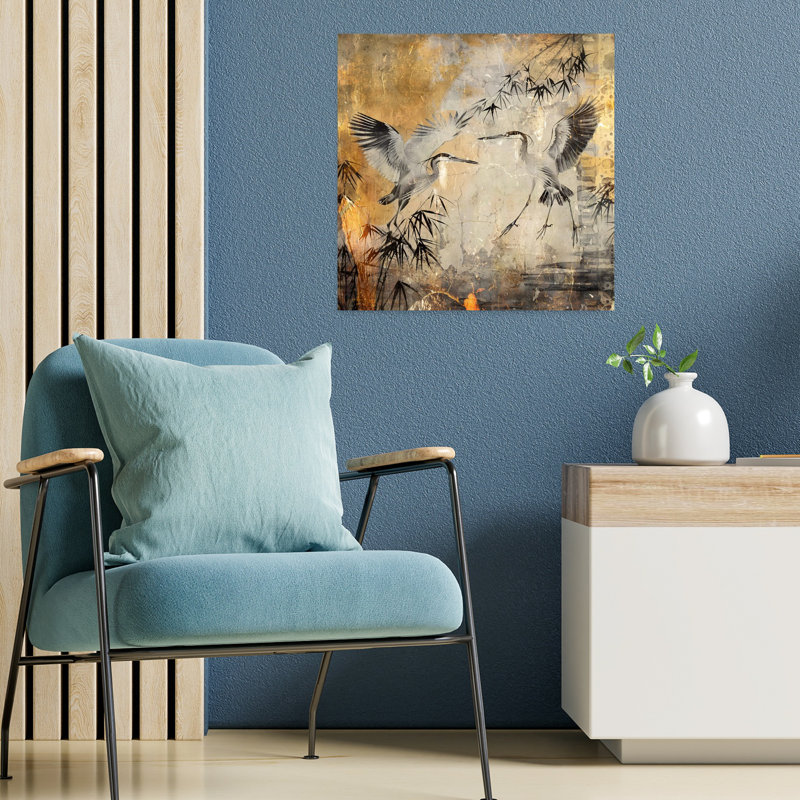 Art contemporain rétro avec colibri rétro, H 18 po x l 18 po