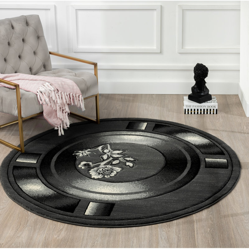 Tapis noir / beige Alec-Andrew, Rond 5 pi 2 po