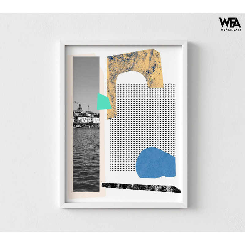 Moderne, impression murale de bureau à la maison de collage moderne, décor de maison contemporaine encadrée, impression murale abstraite, impression de beaux-arts, maison de lac