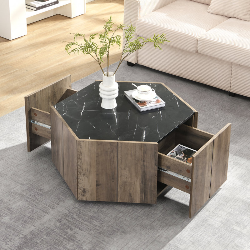 Table basse Hexagonal Rustic, Noir / chêne brun clair