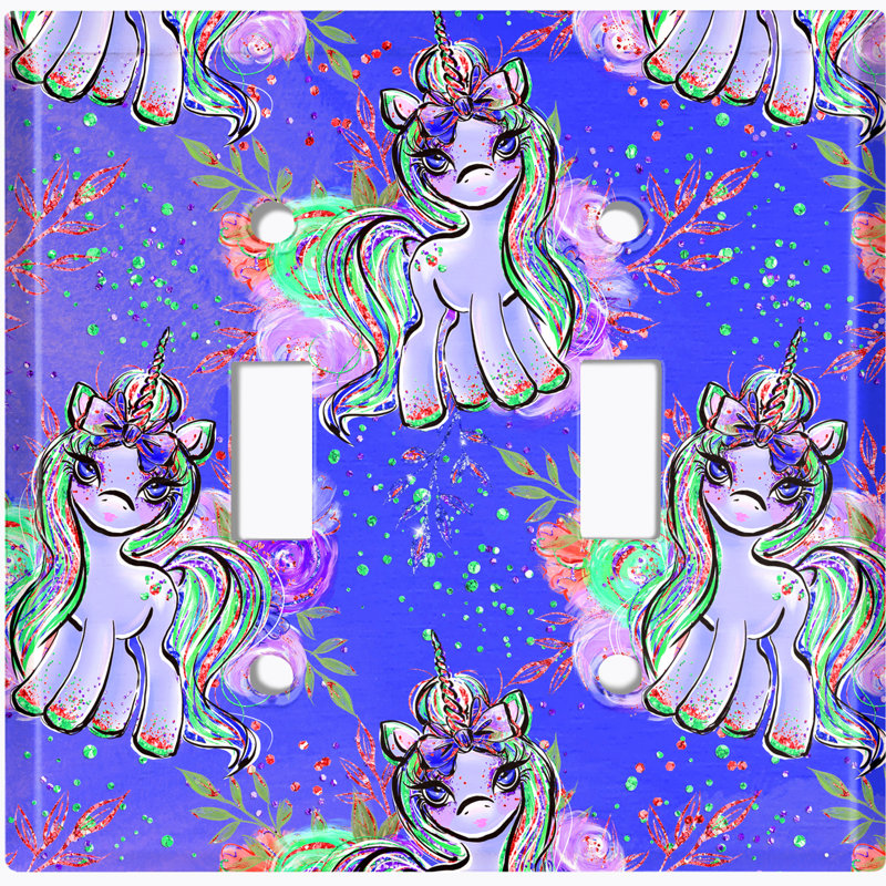 Plaque murale à 2 interrupteurs à bascule Fantasy Unicorns