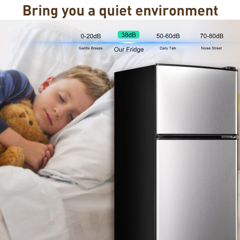 Mini Refrigerator 3.2 Cu.Ft with Freezer, Adjustable Thermostat Removable Glass Shelves, Quiet Energy-Saving Small Fridge for Apartment Dorm Office Kitchen, Silver