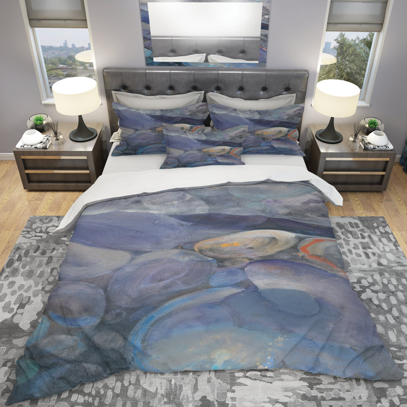 Into the Indigo Stream II - Abstract Duvet Cover Set - Microfiber Polyester, Full/Queen Duvet Cover + 2 Shams