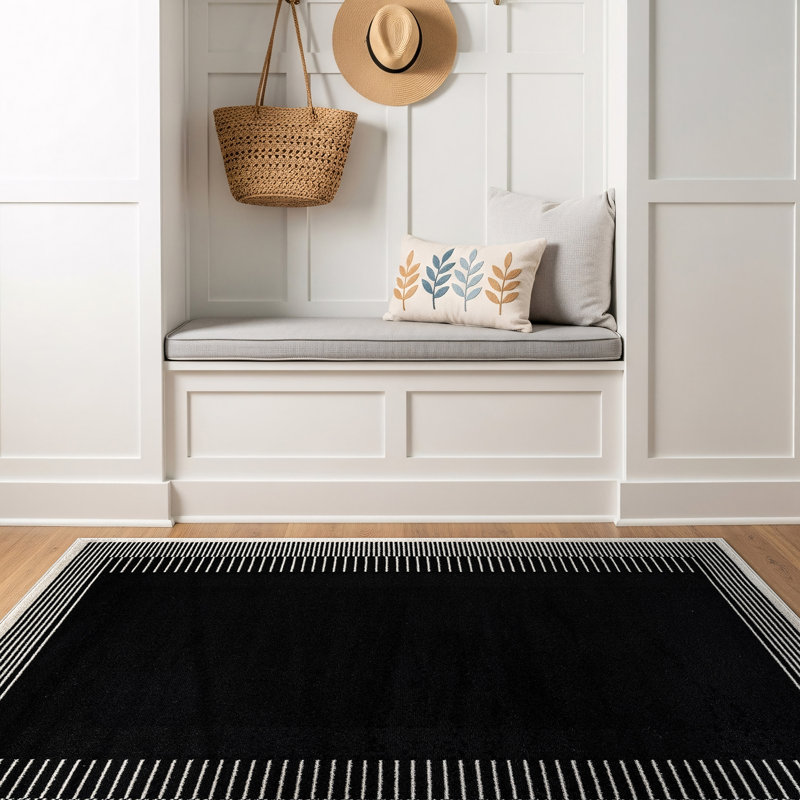 Tapis moderne à motif abstrait à bordure douce, Rectangle 4pi x 6 pi, Noir/gris