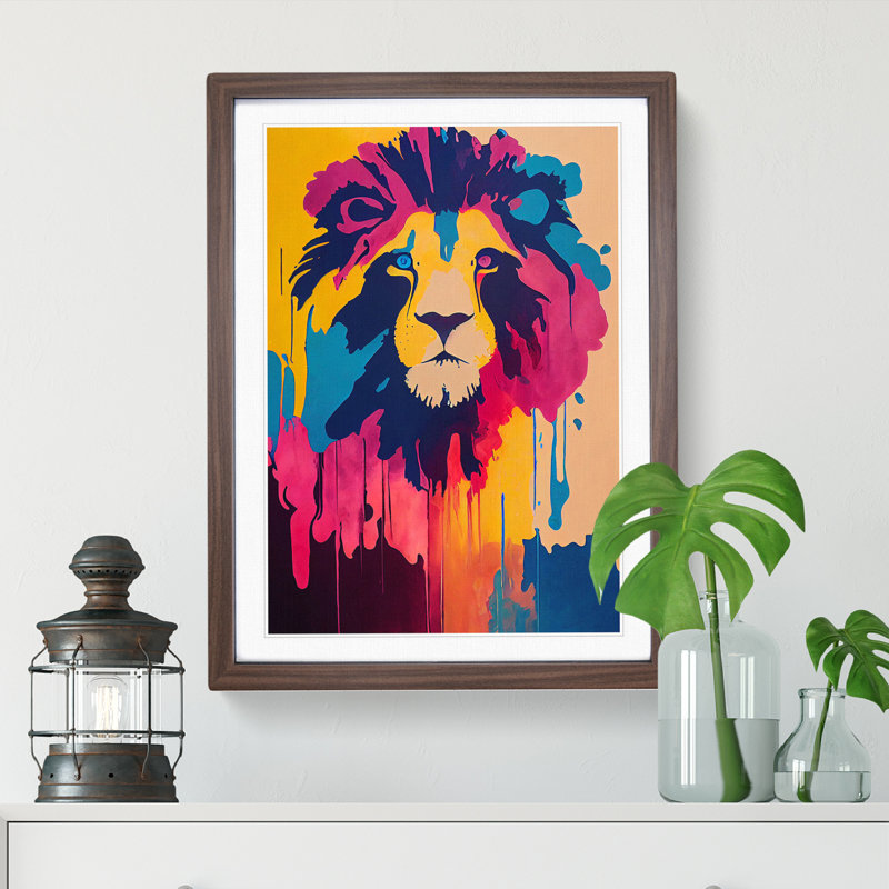 Lion Dripped Abstract - Framed Print, 46cm H x 34cm W x 2cm D, Walnut