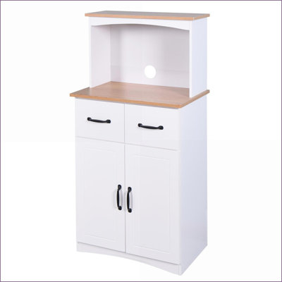 Armoire de cuisine blanc avec support pour micro-ondes et tiroir Tablette réglable | Panneau de fibres à densité moyenne | Revêtement imperméable