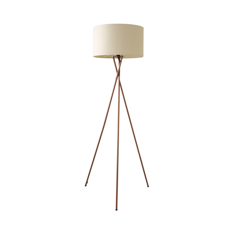 Misner 155cm Camden Tripod Floor Lamp with Large Reni Shade, Beige, Yes, Copper