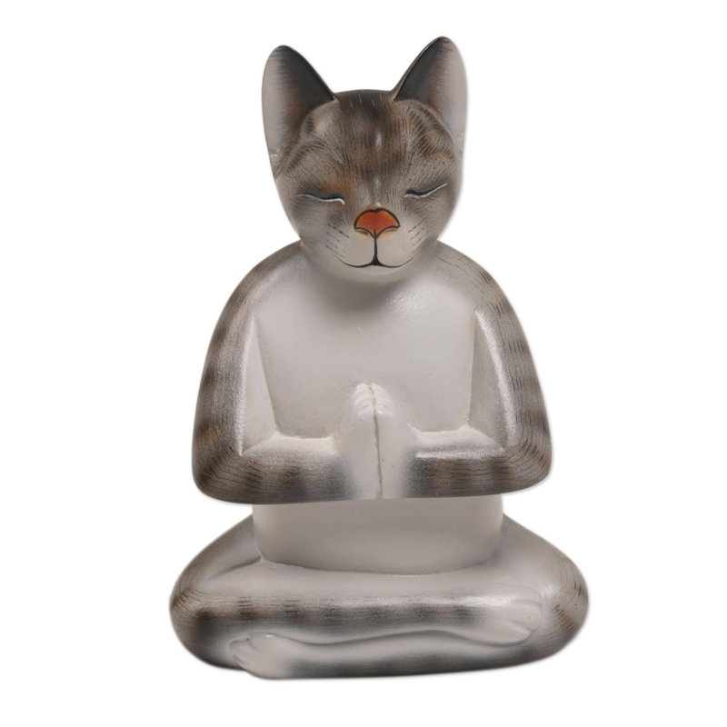 Sculpture en bois Cathey Cat in Deep Meditation