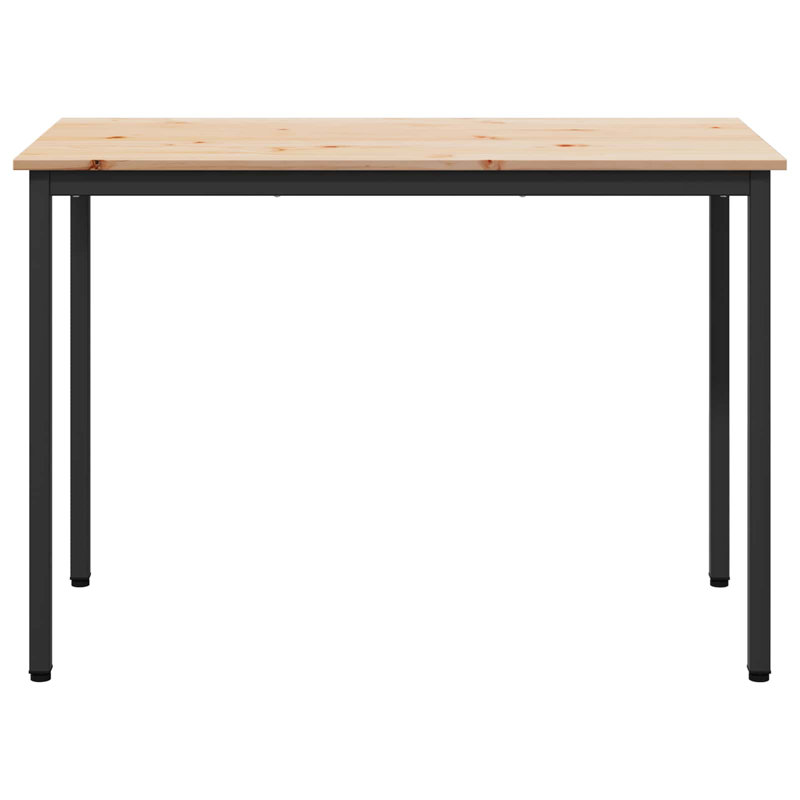 Solid Wood Top Metal Base Dining Table, 75cmH x 110cmL x 55cmW, Natural, Black