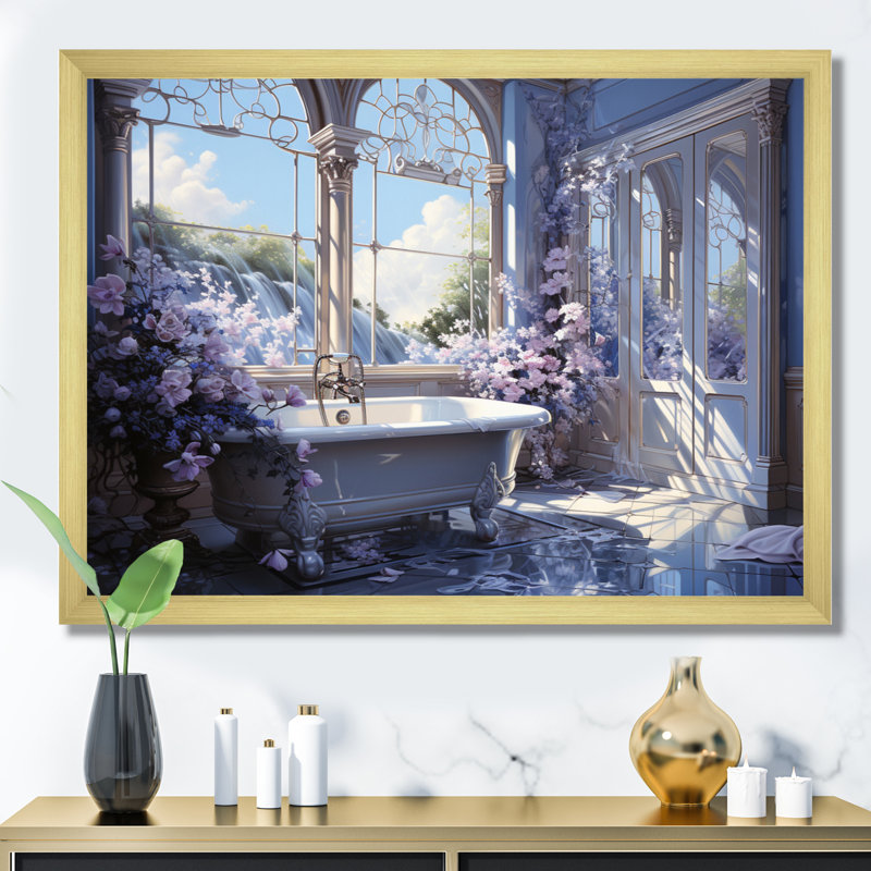 «Bathroom Enchanting Skylight» sur toile, Cadre doré, H 16 po x l 32 po x P 1 po