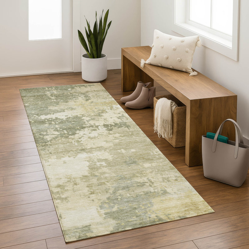 Premium Machine Washable Mayfield AMF2142 abstract Rug, 2'3" x 7'6" Runner, Sage