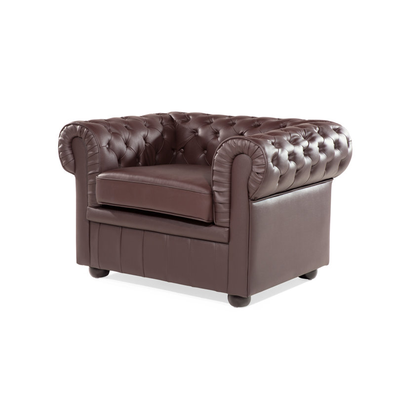 Impriano Faux Leather Chesterfield Chair, Brown Leather Match