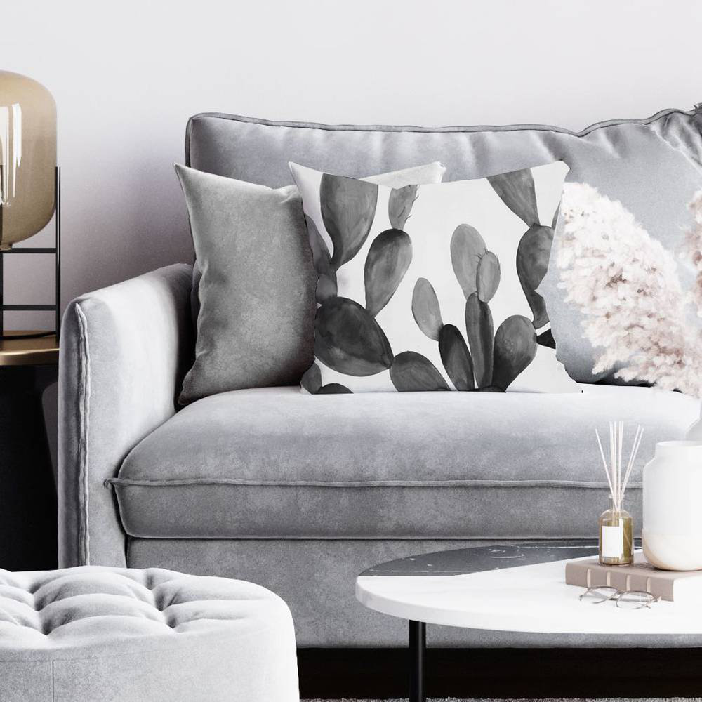 Begin Edition International Inc. Grayscale Cactus Square Pillow Cover ...