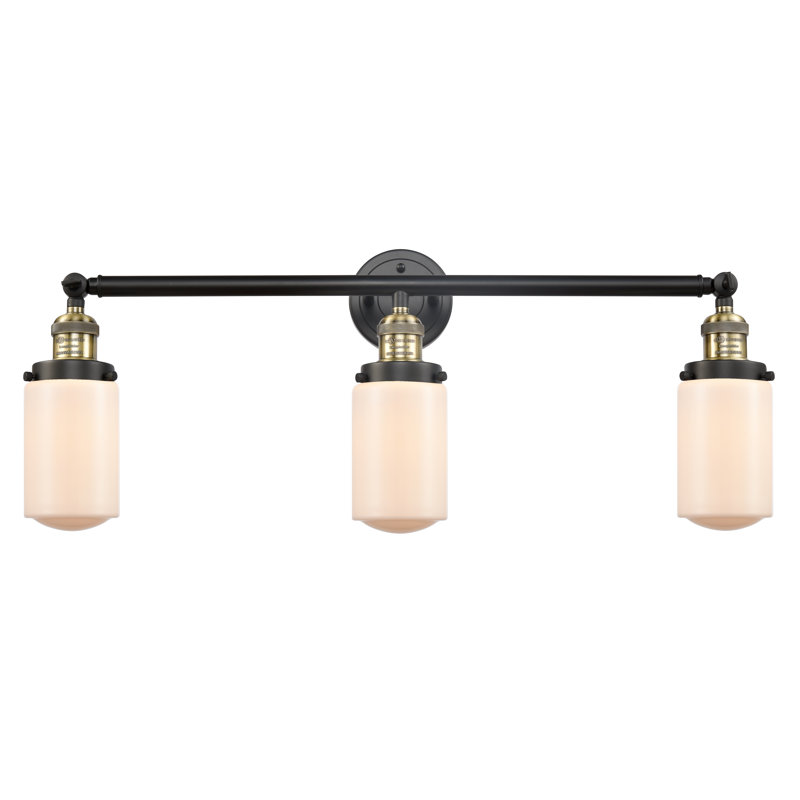 Éclairage pour salle de bain 3 lumières Saroyan, Ampoule incandescente rétro de 60 watts, Blanc mat, Laiton antique noir