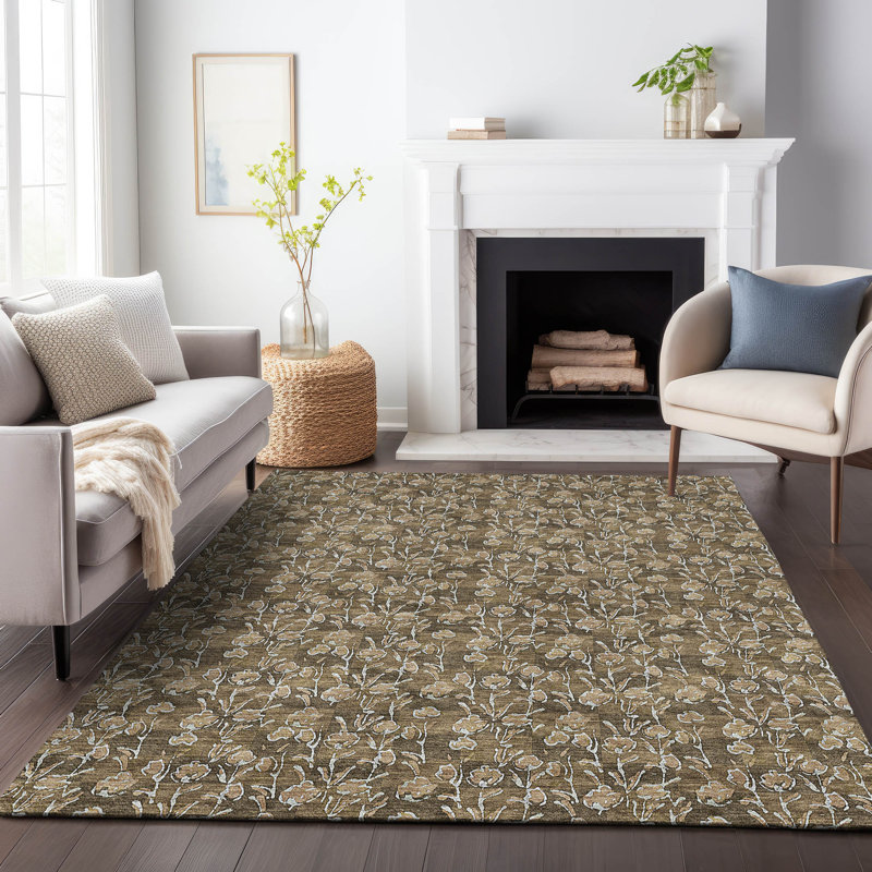 Tapis brun Prisco lavable à la machine de qualité supérieure, Rectangle 10 pi x 14 pi