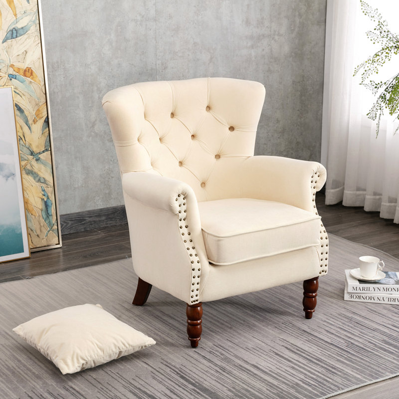74.93Cm Wide Tufted Wingback Chair, Beige