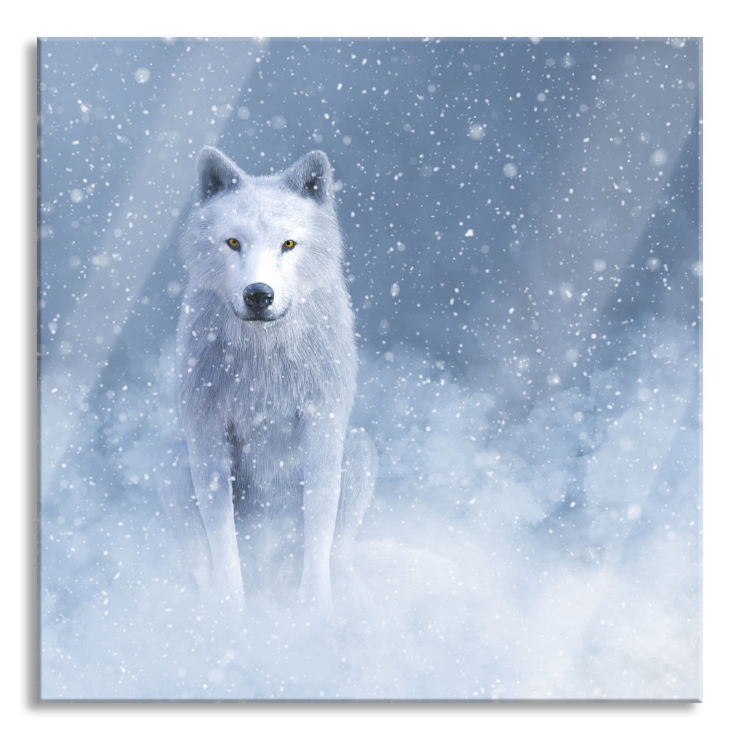 Glasbild Majestätischer Weißer Wolf im Schnee