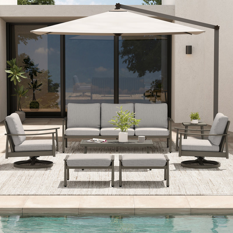 Mariene 5 - Person Patio Conversation Set with Cushions, Gray, Gray