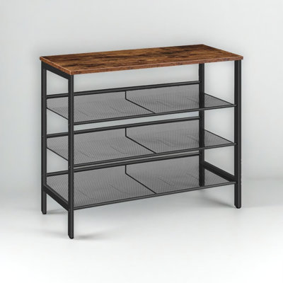 15 Pair Shoe Rack 4 Tier Industrial Rustic Brown Shoe Storage Entryway Hallway Furniture
