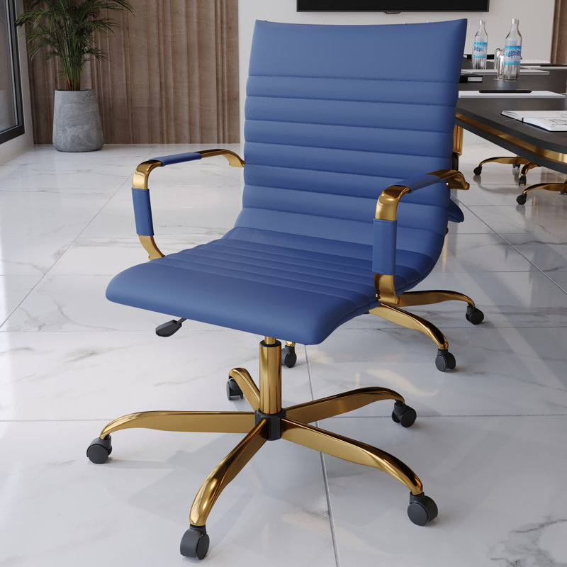 Chaise de bureau en cuir Sorrells, Bleu
