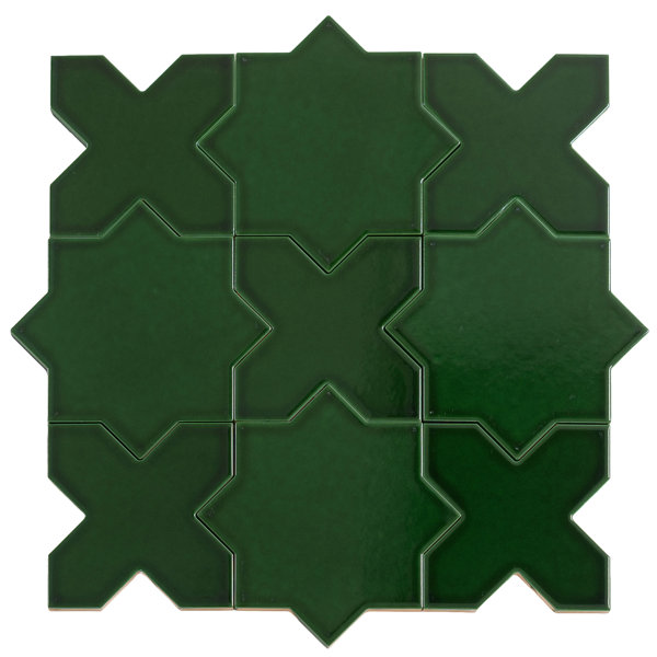 Siena Dark Green 5 in. Star with Cross Glossy Ceramic Wall and Floor Tile (10.76 sq ft/case) - 54 Pack