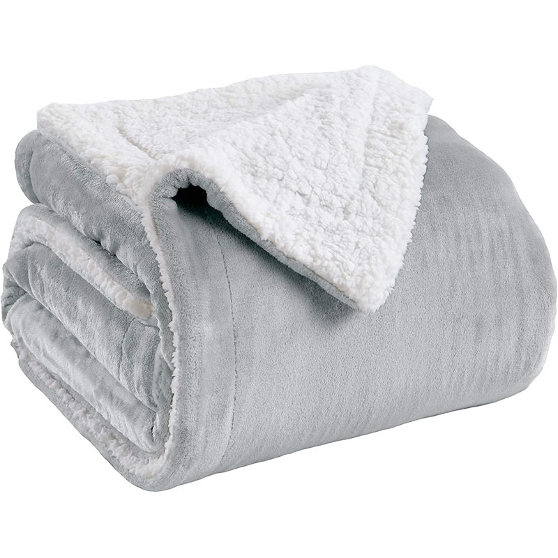 Sherpa Reversible Throw Blanket, 220" W x 240" L, Light Grey