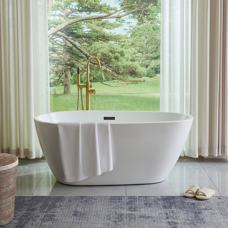 Baignoire autoportante en acrylique, Blanc / bronze huilé, H 23,2 po x l 29,5 po x L 59 po