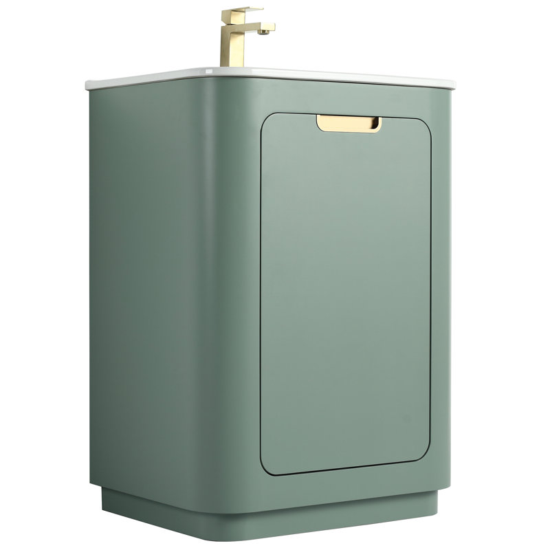Meuble-lavabo 24 po avec lavabo Atticus, Vert / laiton satiné