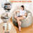 44 Inch Lazy Sofa (Light Gray), Velvet Fabric+Sponge Filling Comfortable And Soft, Side Pockets Convenient For Storage, Sofa Handle Easy To Move-1041175775