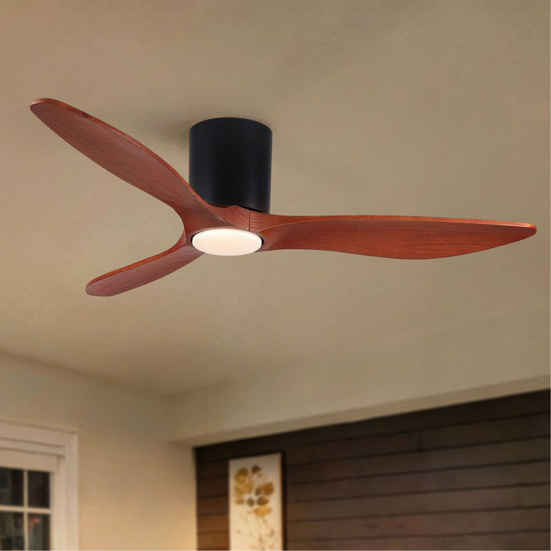 Ventilateur de plafond encastré à profil bas en bois massif 52 po avec lumière et moteur silencieux réversible 52 po Mordern Farmhouse