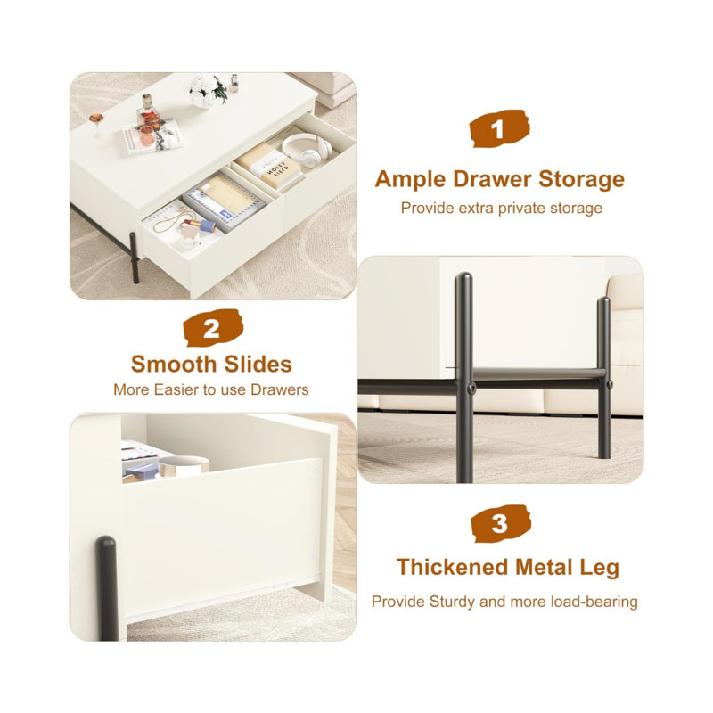 White Coffee Table With Storage 