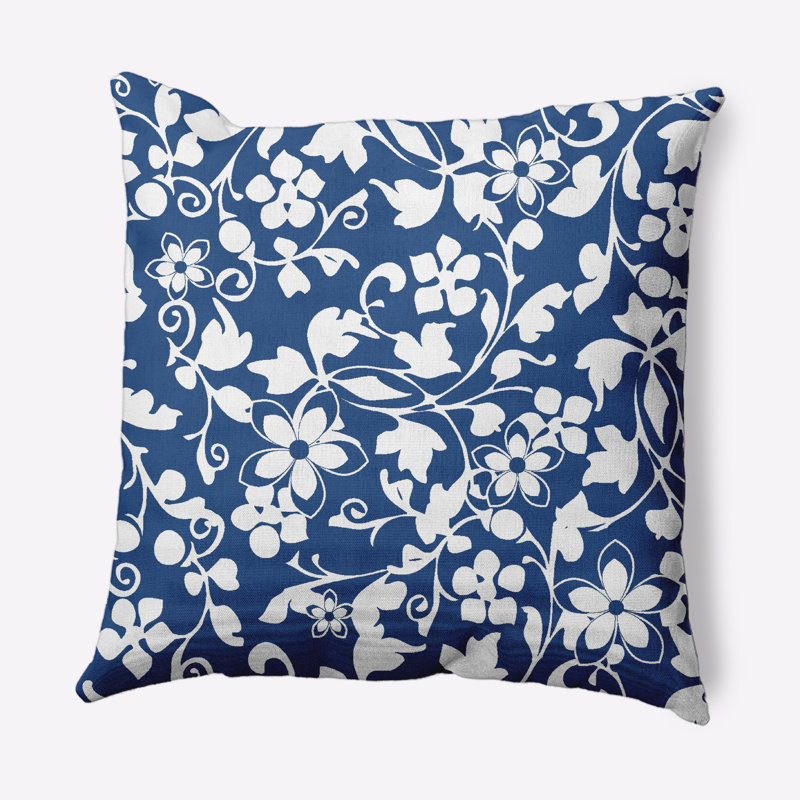 Floral Outdoor Reversible Throw Pillow, 20" x 20", Dark Cobalt Blue