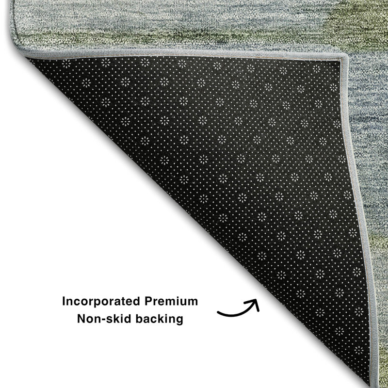 Premium Machine Washable Prisco Blue Rug, Rectangle 5' x 7'6"