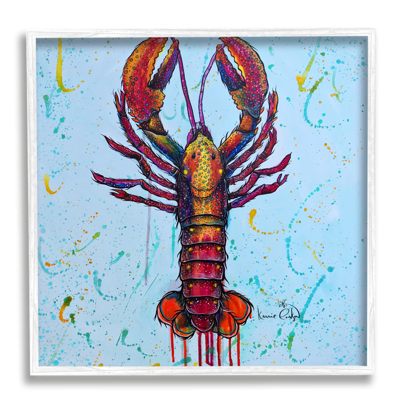 Peinture de homard de style urbain, H 17 po x l 17 po x P 1,5 po, Giclée encadrée blanc bord de mer