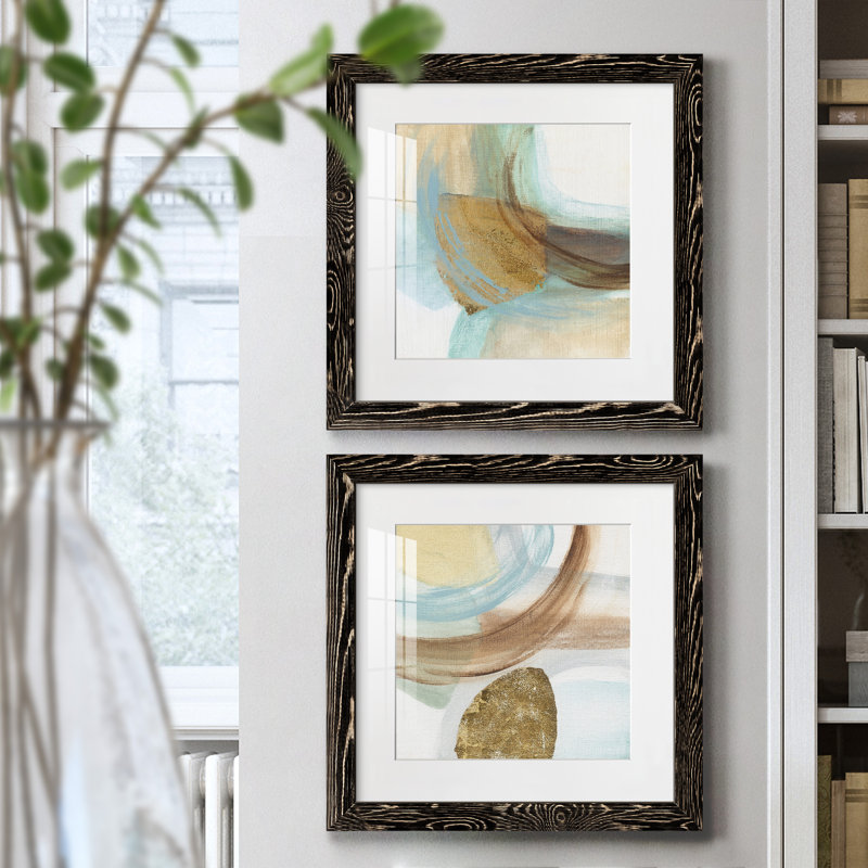Blue Rythme I - ensemble de 2 peintures encadrées, Cadre noir, H 20 po x l 40 po x P 1,5 po