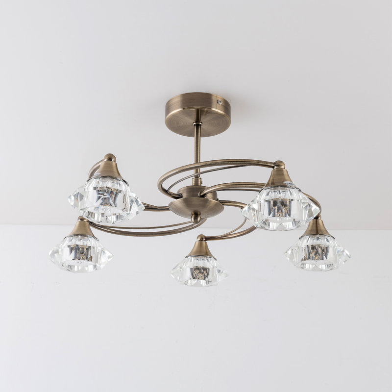 Aldiana Glass Semi Flush Mount, Antique Brass