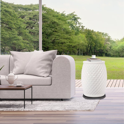 Tabouret tambour en céramique émaillée - table d'appoint d'intérieur / extérieur 11 po x 16,89 po à entretien minimaliste avec design chic 11 po x 16,89 po