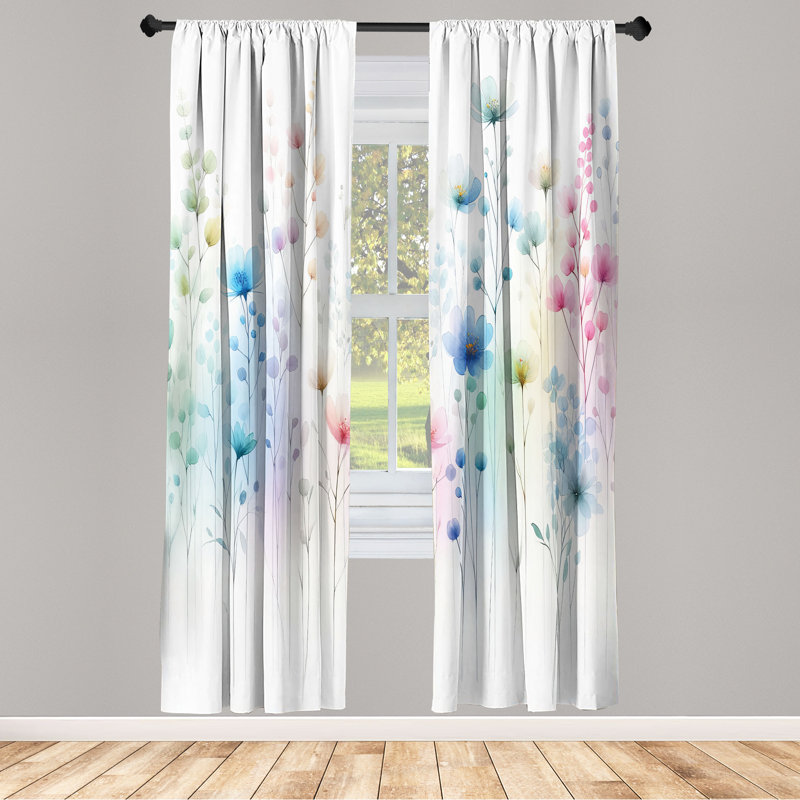 Floral Multicolor Microfiber Rod Pocket Curtain Panels, 28" x 84"