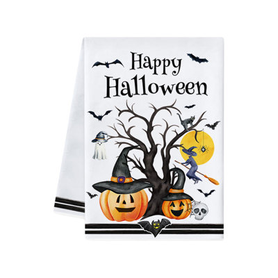 Halloween Polyester Kitchen Towel, Spooky Castle Black Cats Pumpkin Fall Holiday Decor, 23.6x15.7in Multicolor