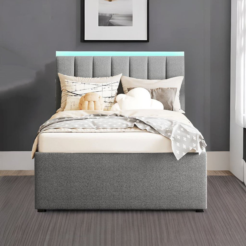 Lit plateforme tapissier Reyhan, Lit simple, Gris