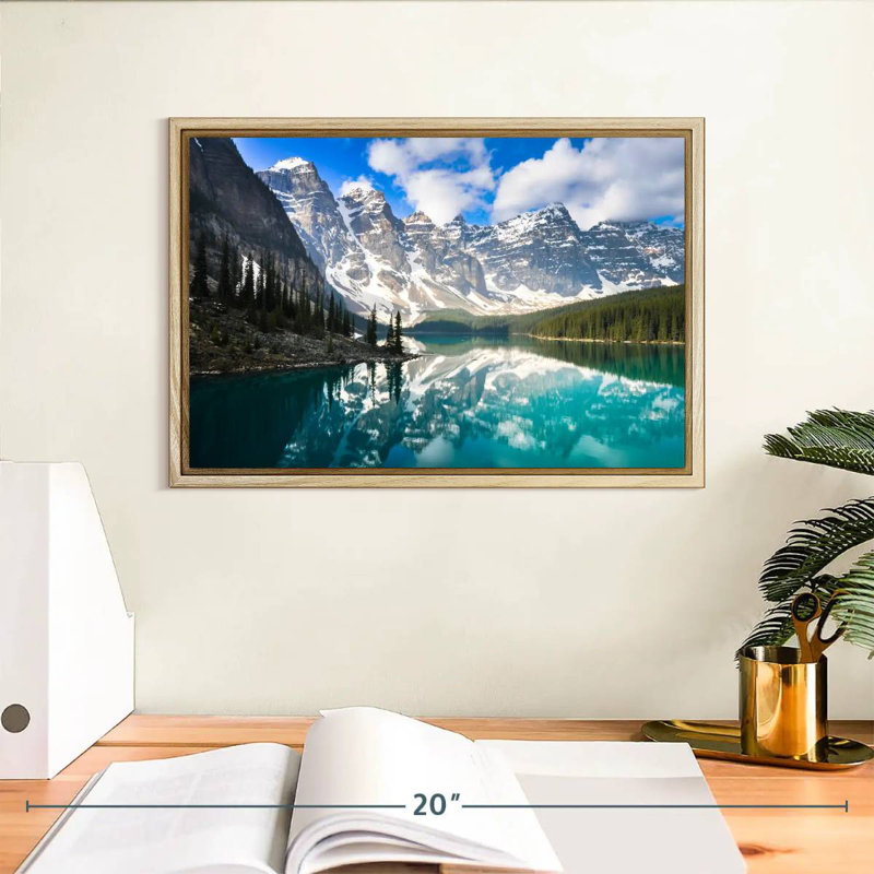 Mountain Reflection, Floating Frame Natural Wood, 13" X 9"