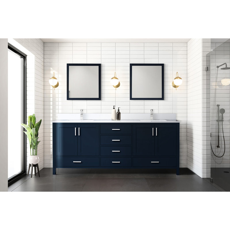 Meuble-lavabo double bleu marine l 80 po x P 22 po avec comptoir en marbre, robinet inclus, miroir de 30 po - égratignure et teinture pour une surface de performance de 80 po 22 po