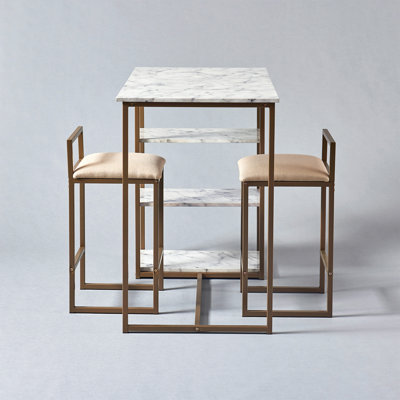 Carbone 3 - Piece Marble/Brass Luxury Dining Table Set