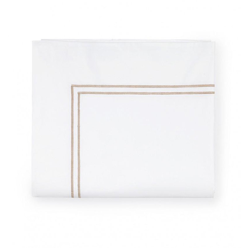 Grande Hotel Percale Flat Sheet, White/Taupe, King Flat Sheet