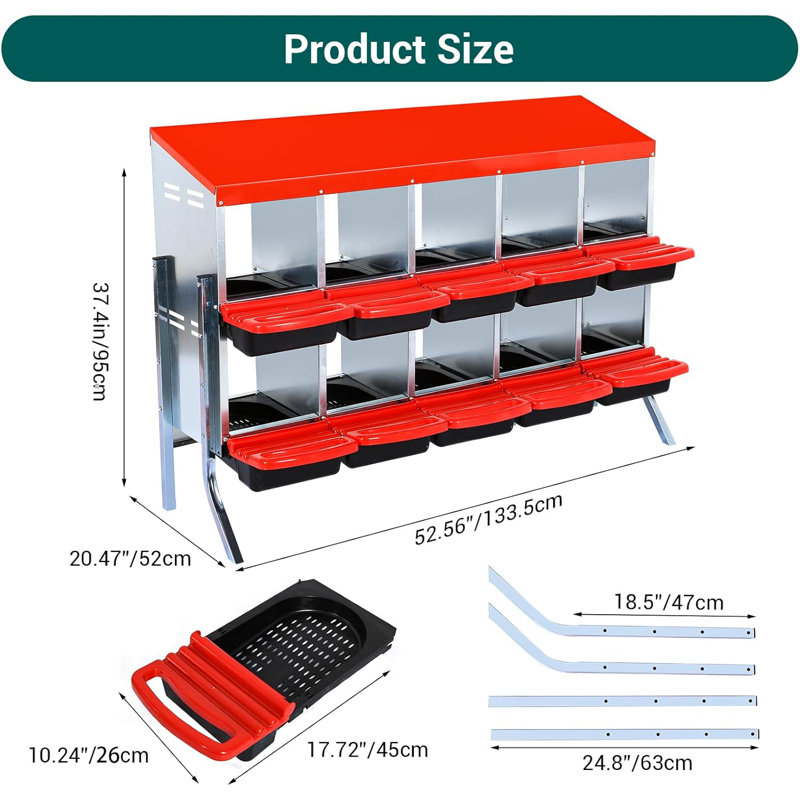 Nesting Boxes For Chickens, Chicken Nesting Box, Roll Away Nesting Box With Leg, Chicken Laying Boxes, Nesting Box For Hens With Lid Cover For Chicken Coop, 10 Compartments