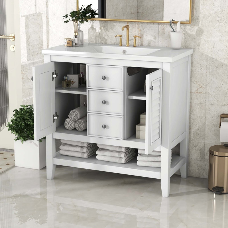 Meuble-lavabo 36 po avec deux armoires, Blanc