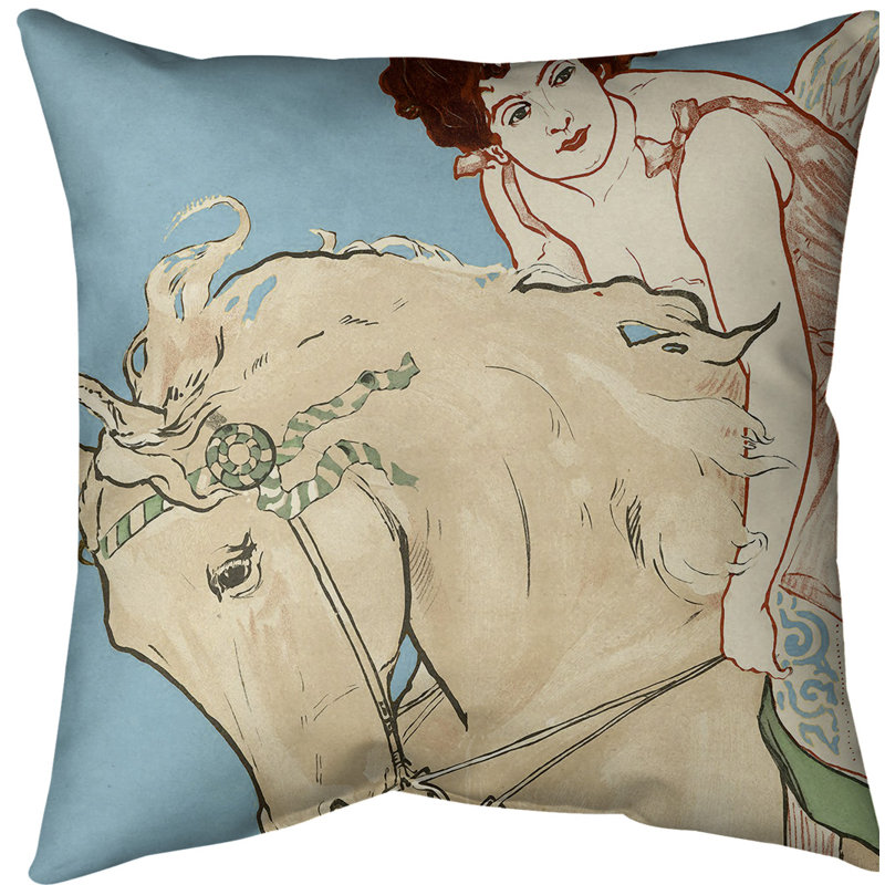 Coussin décoratif pour affiche-fille cheval de cirque, 20 po x 20 po, Bleu, Protection UV