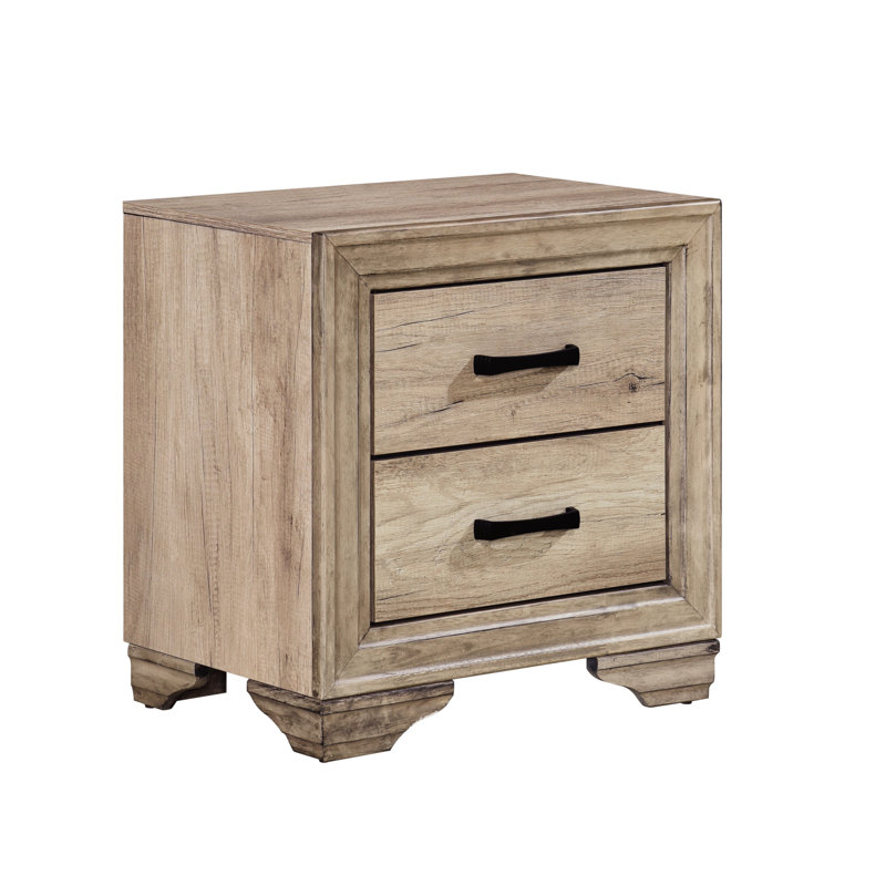 Table de chevet pour chambre contemporaine - 2 tiroirs avec plateau en stratifié au fini naturel et 2 tables d'appoint