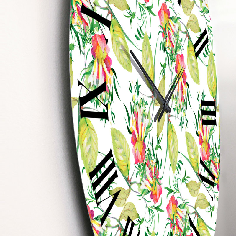 Horloge murale à motif de fleurs rouges et de feuilles vertes, Moyen