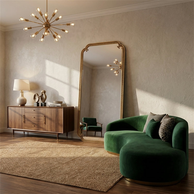 Full-Length Mirror with Stand, 70.1"x31.9" Large Floor-Standing Dressing Table Mirror, Features an Ornate, Gilded Vintage Frame. Suitable for Wall-Mounting or Leaning Against a Wall.